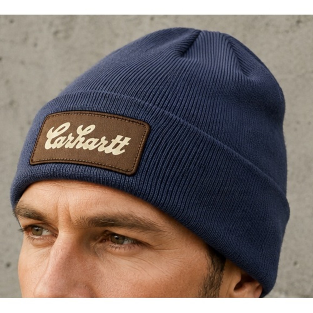 Carhartt Beanie Knit Cuffed Script Patch Blue Men One Size #AH7007-M NEW